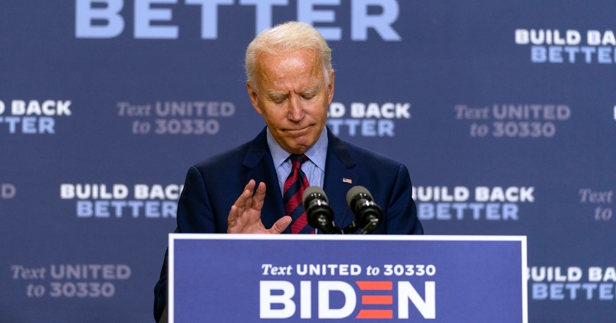 Democratic presidential nominee former Vice President Joe Biden pauses as he speaks in Wilmington, Delaware, on Sept. 4, 2020.