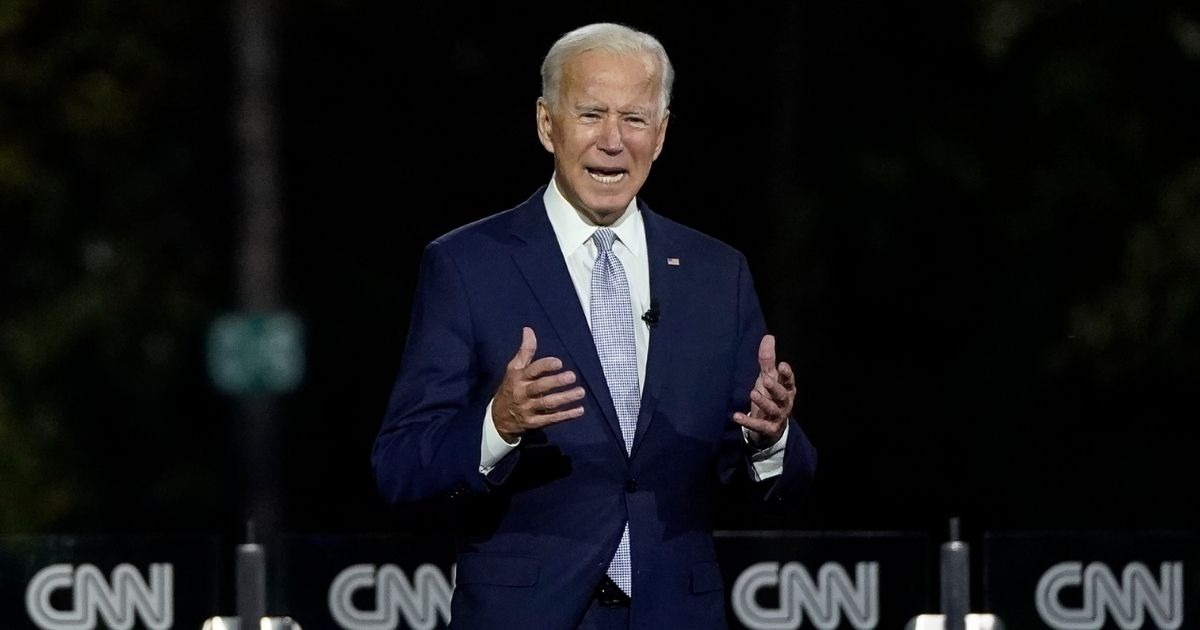 Democratic presidential nominee and former Vice President Joe Biden participates in a CNN town hall event on Sept. 17, 2020, in Moosic, Pennsylvania.