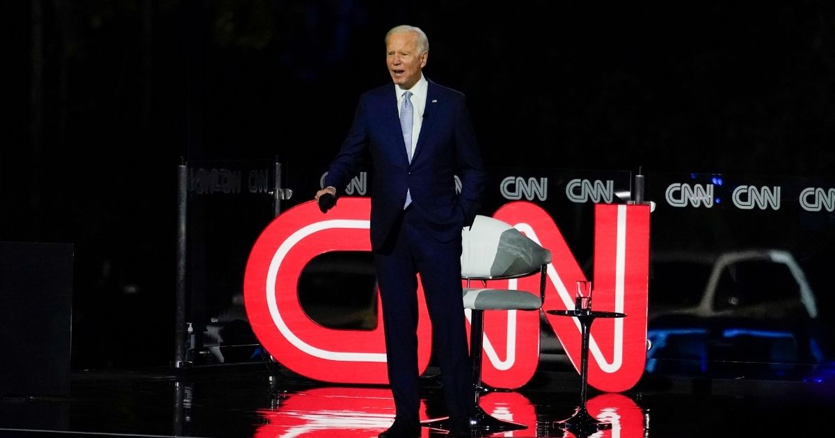 Democratic presidential candidate and former Vice President Joe Biden participates in a CNN town hall moderated by CNN's Anderson Cooper in Moosic, Pennsylvania, on Sept. 17, 2020.