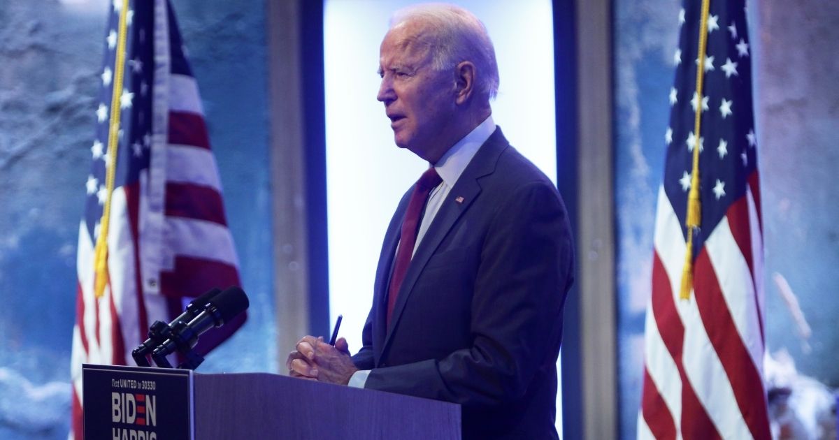 Democratic presidential nominee Joe Biden speaks during a campaign event on Sept. 27, 2020, in Wilmington, Delaware.