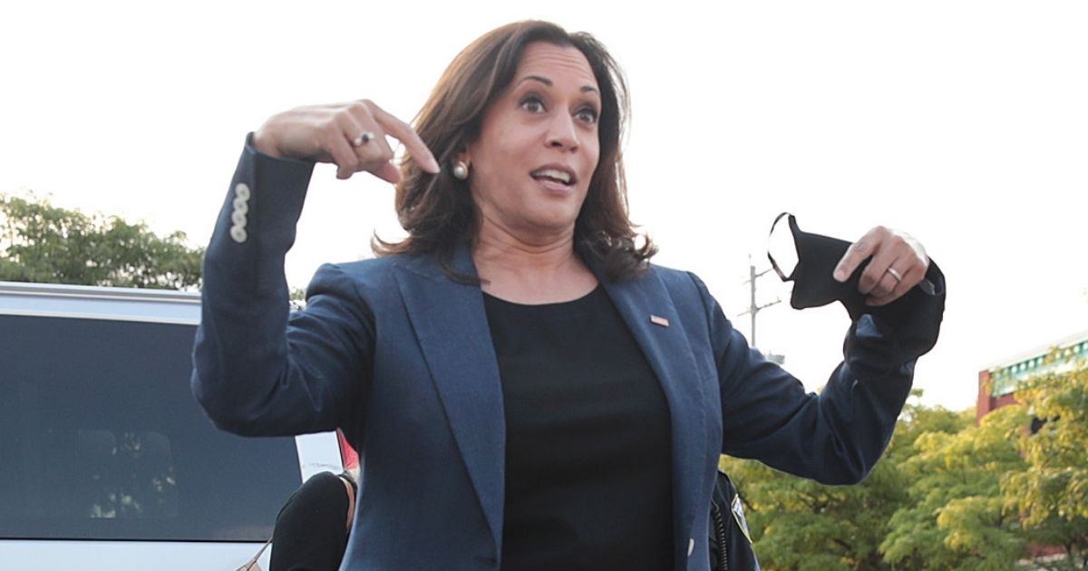 Democratic vice presidential nominee Sen. Kamala Harris gestures after leaving an event in Milwaukee on Sept. 7, 2020