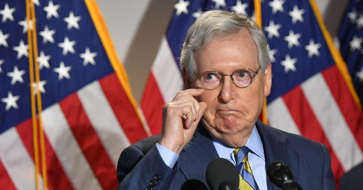 Senate Minority Leader Mitch McConnell speaks to the media after a Republican policy luncheon at the U.S. Capitol in Washington, D.C., on June 9, 2020.