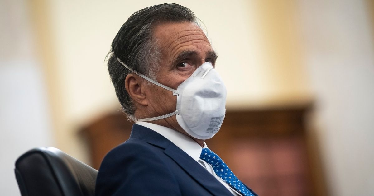 Republican Utah Sen. Mitt Romney looks on during a Small Business and Entrepreneurship Committee hearing on June 10, 2020, in Washington, D.C.