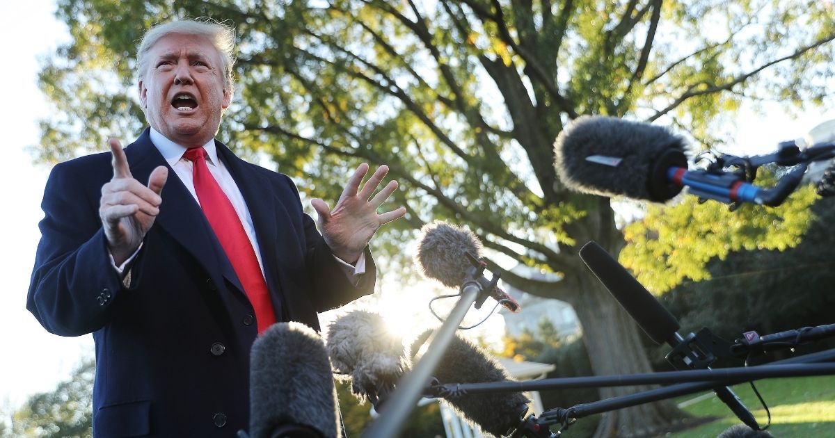 President Donald Trump talks to reporters before departing the White House on Nov. 01, 2019, in Washington, D.C.