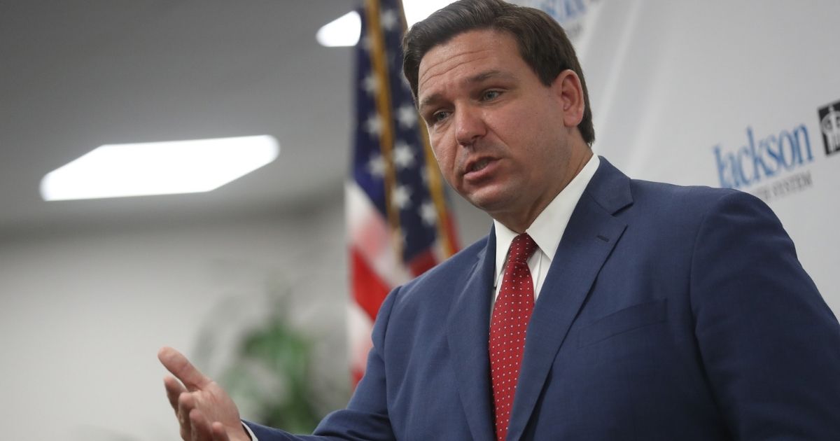 Florida Gov. Ron DeSantis speaks at a new conference at the Jackson Memorial Hospital on July 13, 2020, in Miami, Florida.