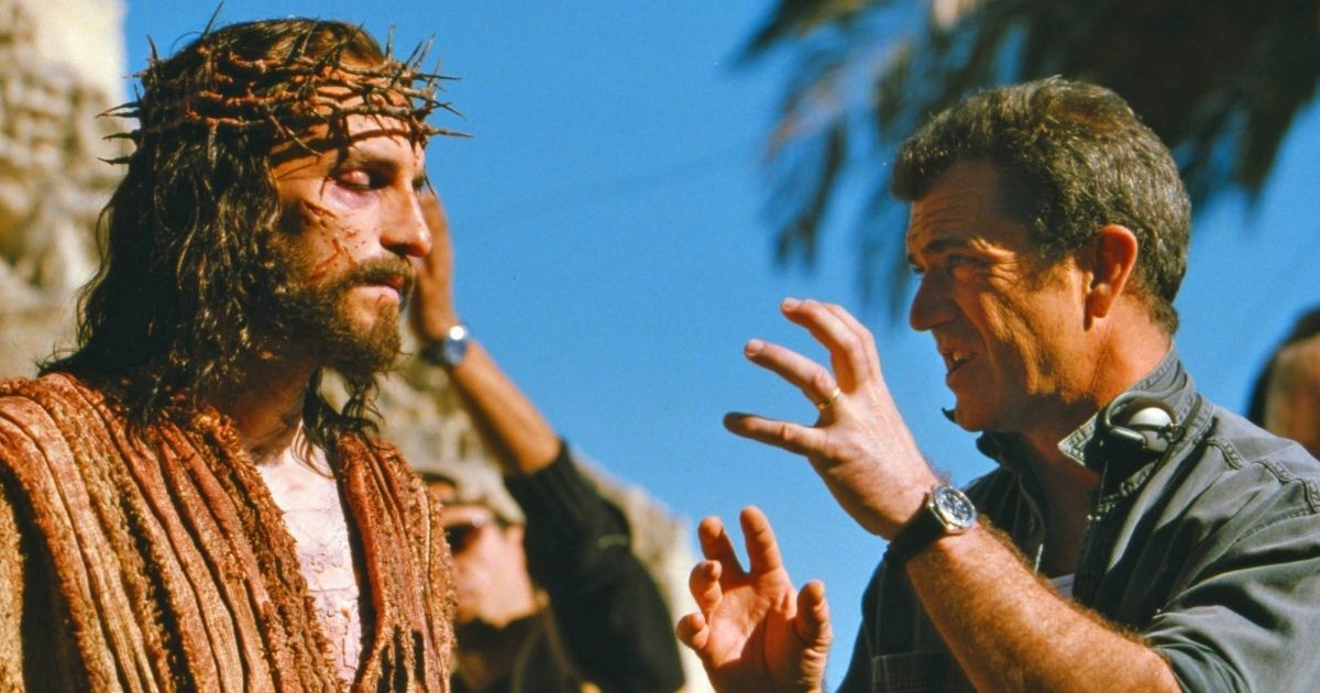 Actor Jim Caviezel and director Mel Gibson are seen on the set of the 2004 film "The Passion of the Christ."