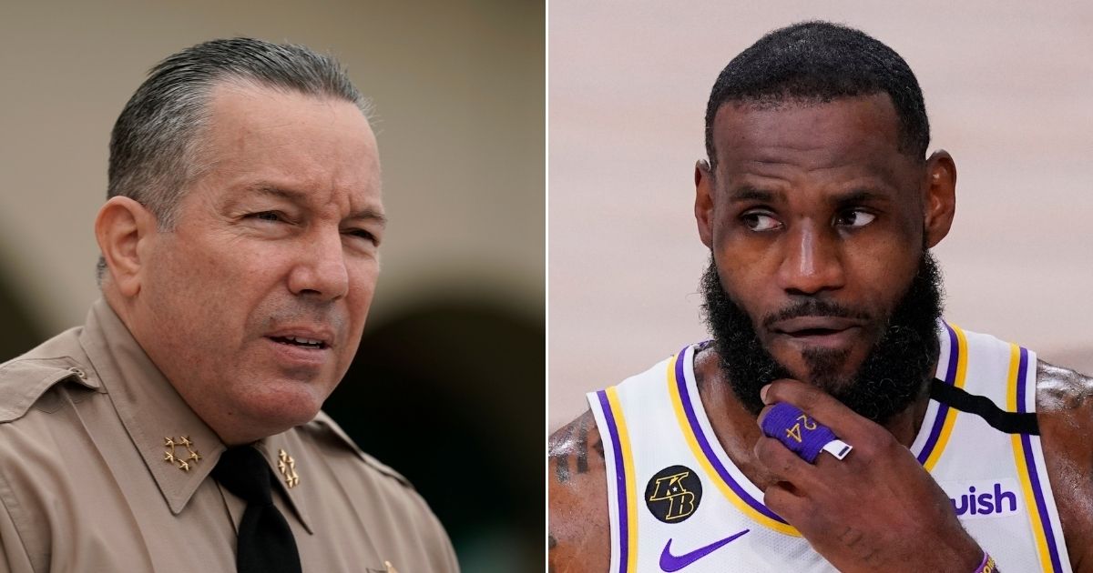 Los Angeles County Sheriff Alex Villanueva, left, issued a challenge to the Los Angeles Lakers' LeBron James, right.