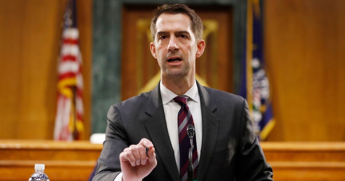 Republican Sen. Tom Cotton of Arkansas, speaks during a Senate Intelligence Committee hearing on Capitol Hill in Washington May 5, 2020.