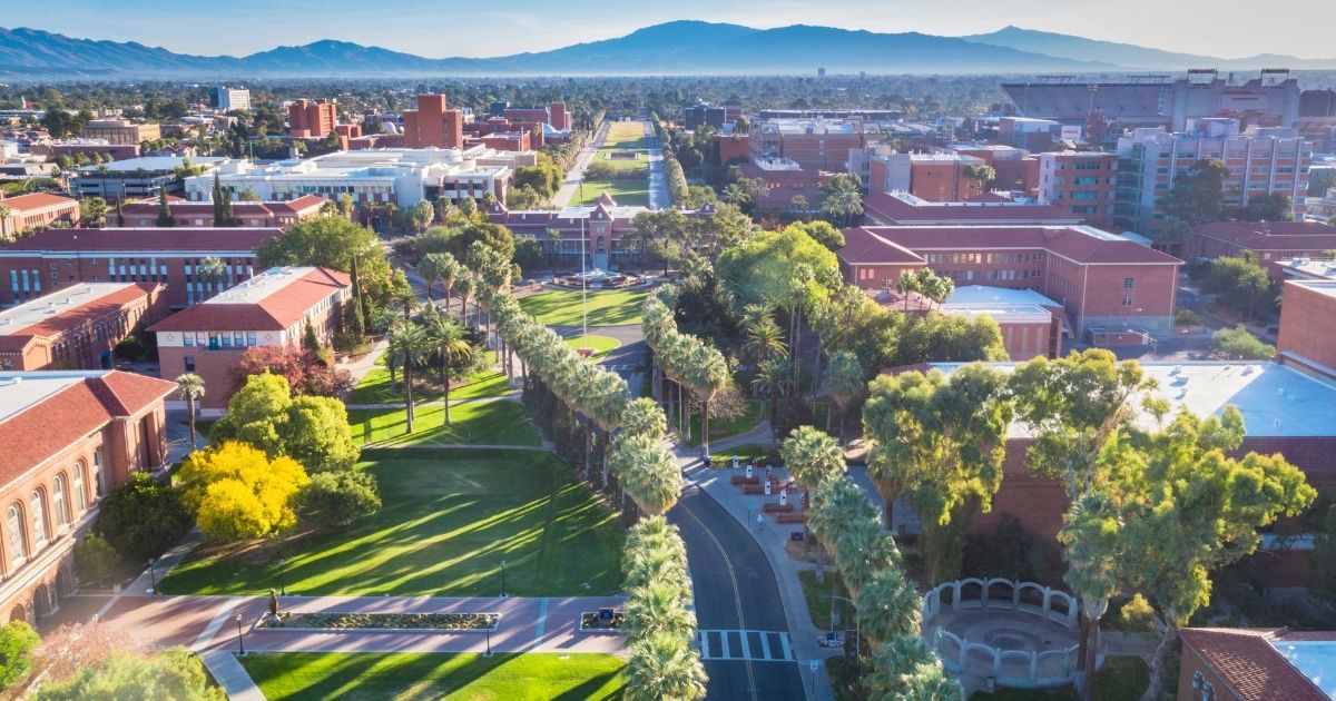 Aerial view of the University of Arizona campus in Tuscon, Arizona.