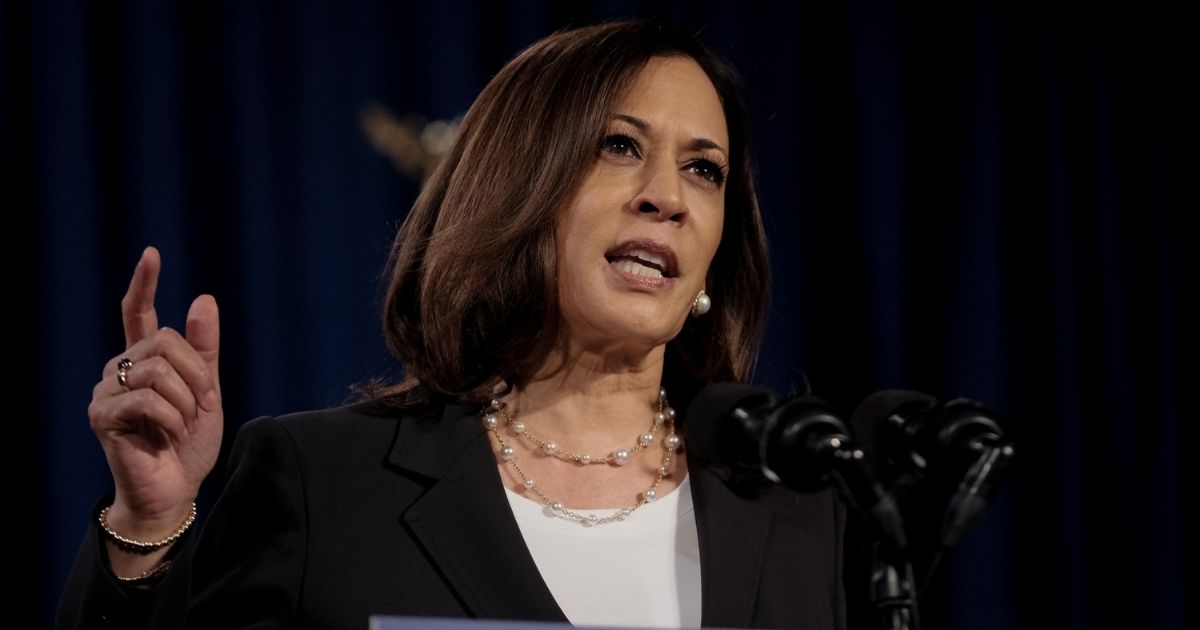 Democratic vice presidential nominee Kamala Harris, pictured in an August file photo, used an appearance on Monday to predict what the "Harris administration, together with Joe Biden as president" would accomplish.