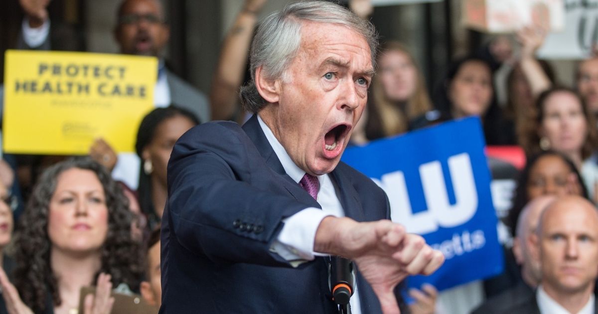 BOSTON, MA - OCTOBER 01: Sen. Ed Markey (D-MA) speaks at a rally calling on Sen. Jeff Flake (R-AZ) to reject Judge Brett Kavanaugh's nomination to the Supreme Court on October 1, 2018 in Boston, Massachusetts. Sen. Flake is scheduled to give a talk at the Forbes 30 under 30 event in Boston after recently calling for a one week pause in the confirmation process to give the FBI more time to investigate sexual assault allegations.