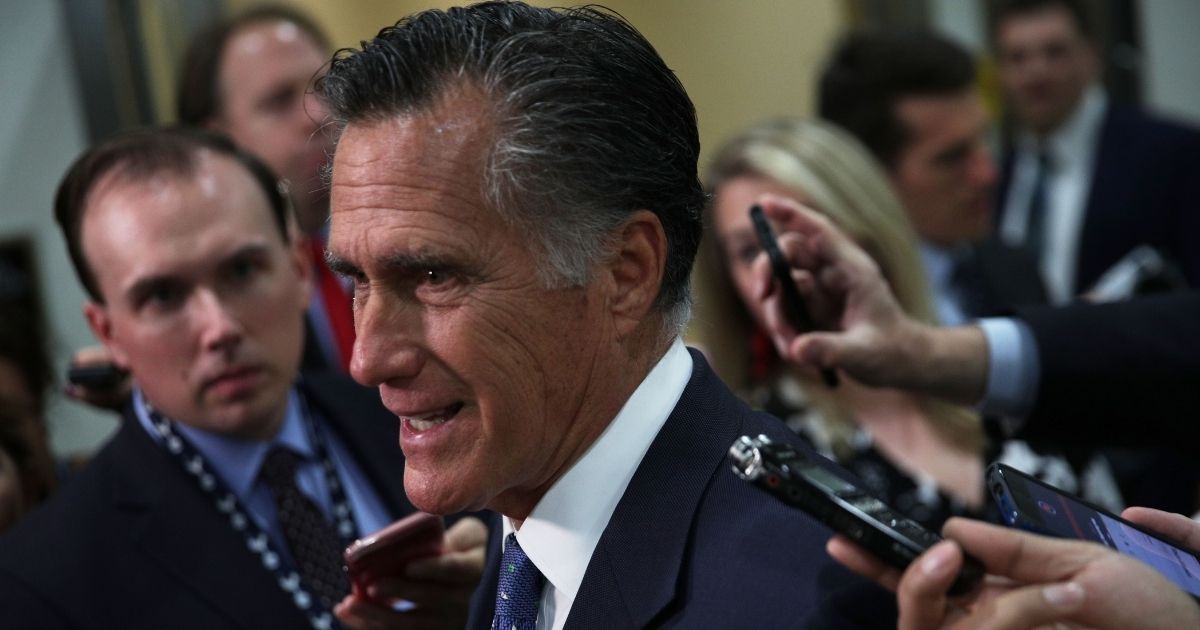 WASHINGTON, DC - MAY 21: U.S. Sen. Mitt Romney (R-UT) speaks to members of the media after a closed briefing for Senate members May 21, 2019 on Capitol Hill in Washington, DC. Secretary of State Mike Pompeo, Acting Defense Secretary Patrick Shanahan and Chairman of Joint Chiefs of Staff Joseph Dunford briefed Congressional members on Iran.