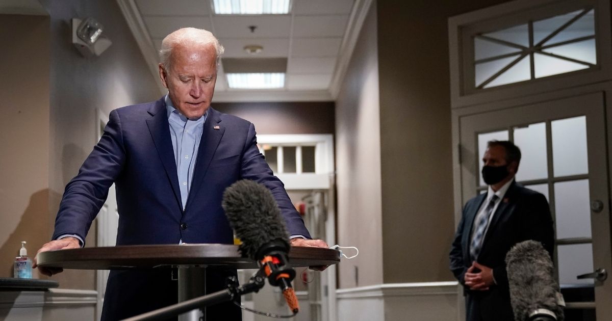 Former Vice President Joe Biden speaks to reporters Friday about the death of Supreme Court Justice Ruth Bader Ginsburg. Biden's meetings with reporters have been limited in September, with the campaign calling it a day before noon nine times so far this month.