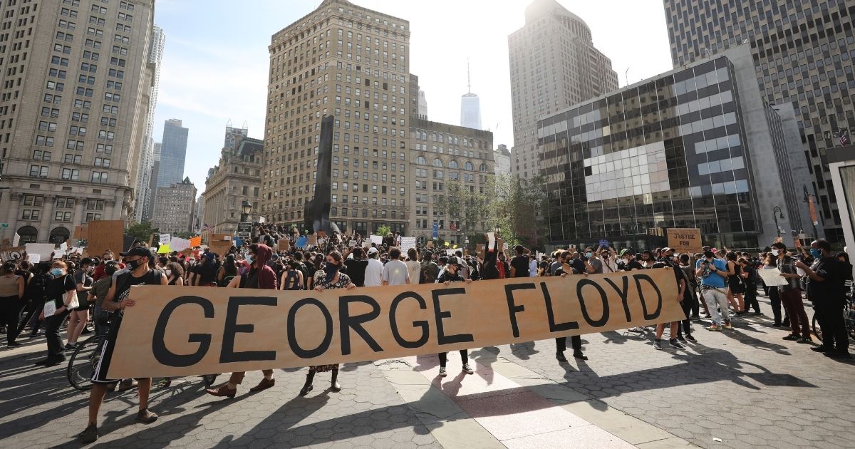 NEW YORK, NEW YORK - MAY 29: Protesters gather in Manhattan’s Foley Square to protest the recent death of George Floyd, an African American man who killed after a police officer was filmed kneeling on his neck in Minneapolis on May 29, 2020 in New York City. Across country protests against his death have set off days and nights of rage as its the most recent in a series of deaths of African Americans by the police.