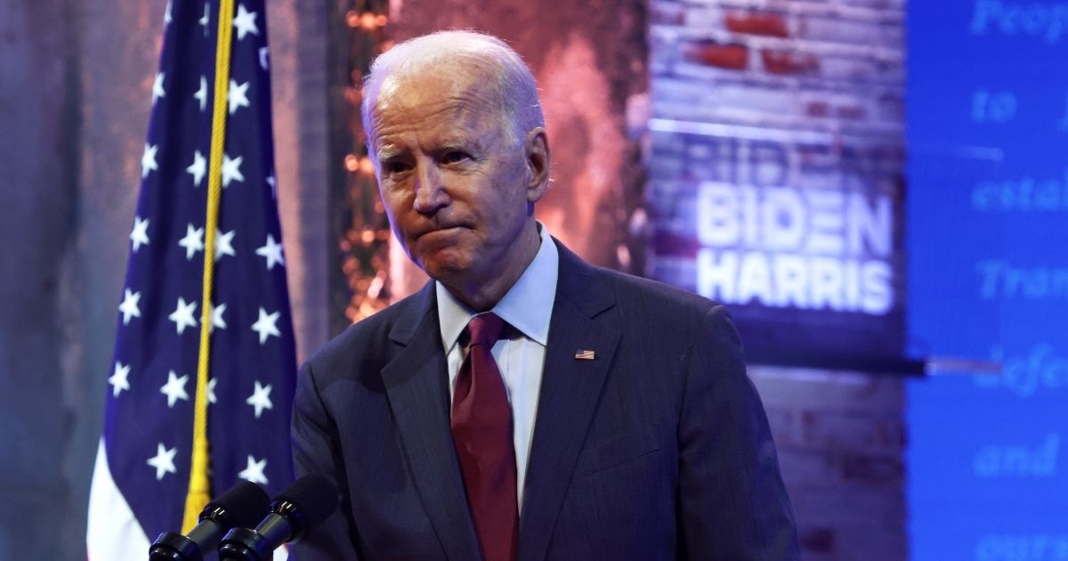 Democratic presidential nominee Joe Biden speaks for a campaign event on Sunday in Wilmington, Delaware.