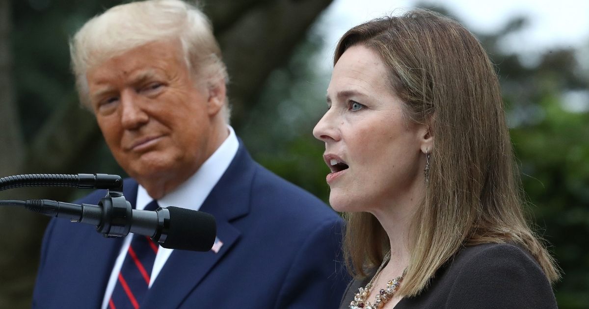 WASHINGTON, DC - SEPTEMBER 26: Seventh U.S. Circuit Court Judge Amy Coney Barrett speaks after U.S. President Donald Trump announced that she will be his nominee to the Supreme Court in the Rose Garden at the White House September 26, 2020 in Washington, DC. With 38 days until the election, Trump tapped Barrett to be his third Supreme Court nominee in just four years and to replace the late Associate Justice Ruth Bader Ginsburg, who will be buried at Arlington National Cemetery on Tuesday.