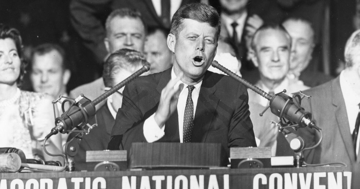 American politician Senator (and future US President) John F Kennedy (1917 - 1963) addresses the Democratic National Convention after being his nomination for President, Los Angeles, California, July 13, 1960.
