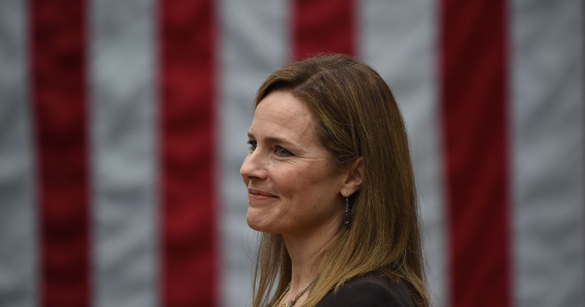 Judge Amy Coney Barrett is nominated to the US Supreme Court by President Donald Trump in the Rose Garden of the White House in Washington, DC on September 26, 2020. - Barrett, if confirmed by the US Senate, will replace Justice Ruth Bader Ginsburg, who died on September 18.