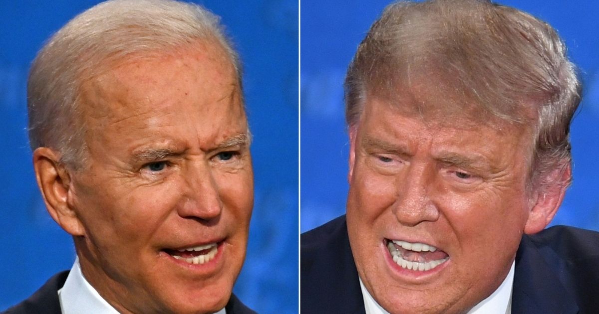 TOPSHOT - (COMBO) This combination of pictures created on September 29, 2020 shows Democratic Presidential candidate and former US Vice President Joe Biden (L) and US President Donald Trump speaking during the first presidential debate at the Case Western Reserve University and Cleveland Clinic in Cleveland, Ohio on September 29, 2020.