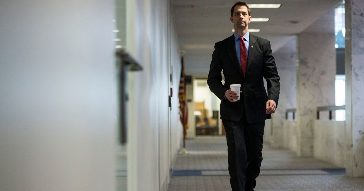 WASHINGTON, DC - DECEMBER 04: Sen. Tom Cotton (R-AR) walks to a closed briefing on intelligence matters on Capitol Hill on December 4, 2018 in Washington, DC.