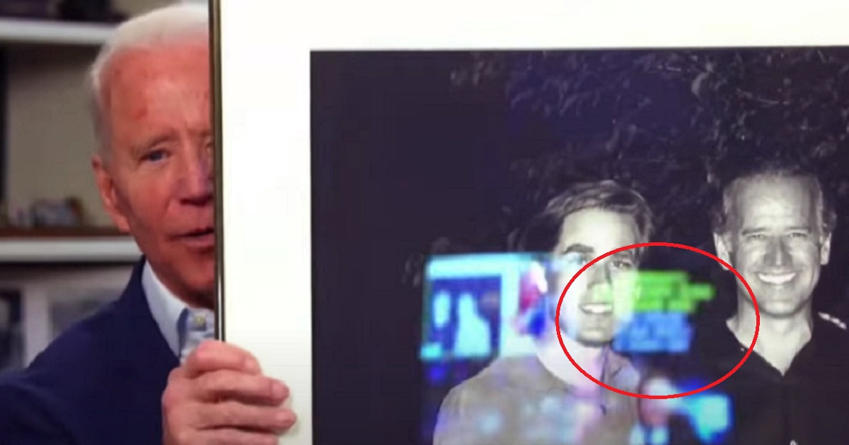 Former Vice Presidnet Joe Biden holds a picture that appears to reflect his teleprompter script during a supposedly live interview on "The Late Late Show with James Corden" in April.