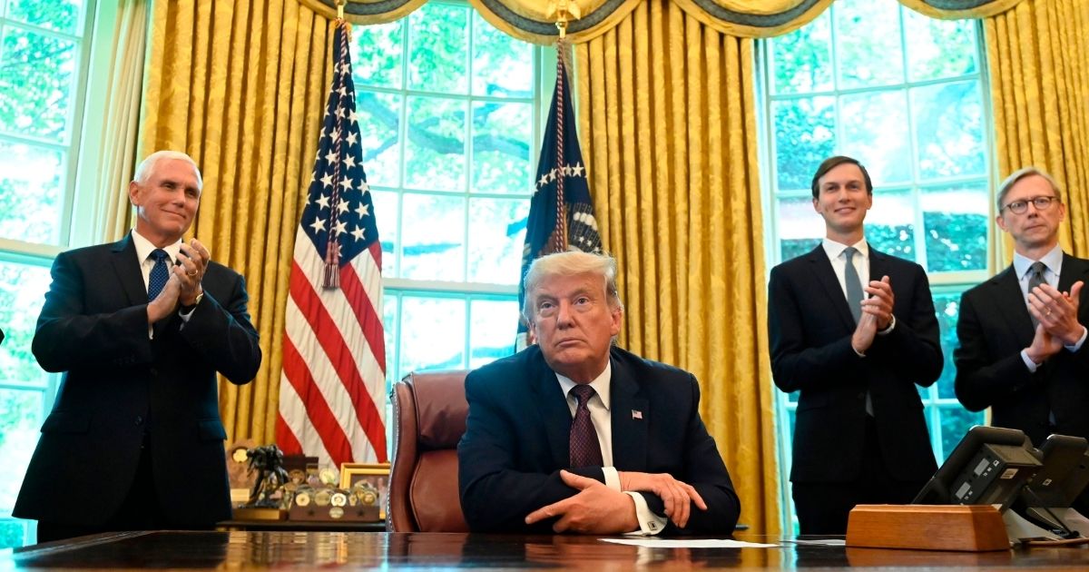 President Donald Trump speaks in the Oval Office of the White House in Washington, D.C., on Sept. 11, 2020. Trump announced a peace deal between Israel and Bahrain.