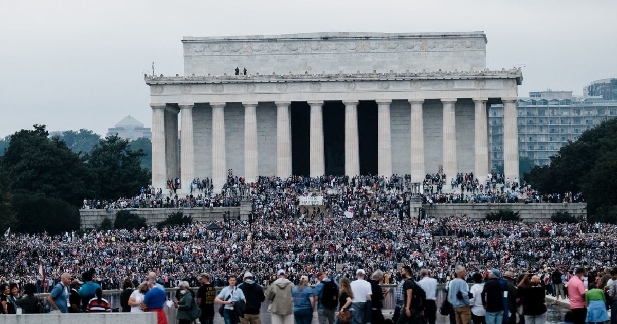 People gather at the National Mall for the Washington Prayer March led by evangelist Franklin Graham on Sept. 26, 2020, in Washington, D.C.
