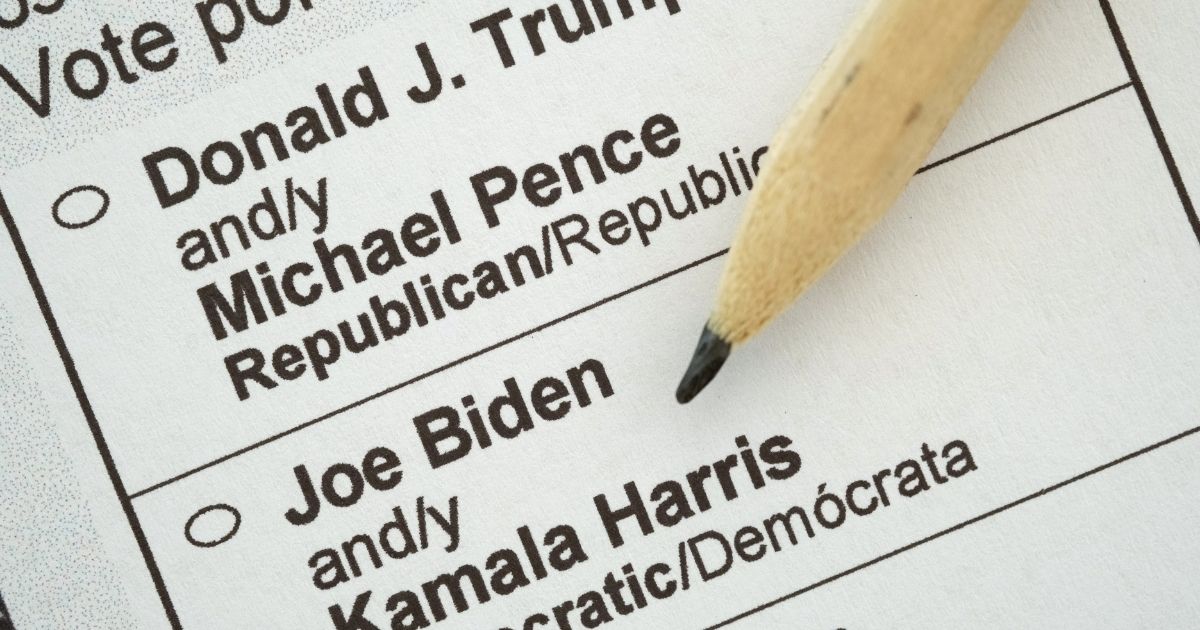 A presidential election mail-in ballot shows President Donald Trump and his contender, Democratic nominee Joe Biden, on Sept. 21, 2020.