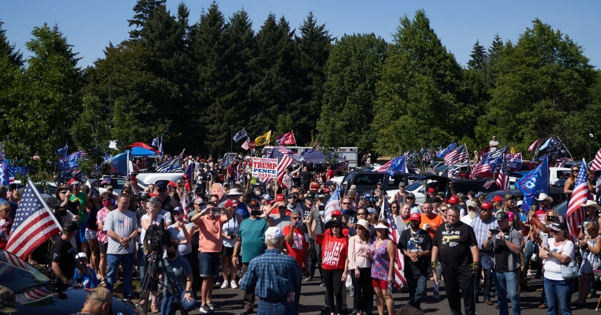 President Donald Trump supporters hold a rally and caravan in Oregon City, Oregon, on Sep. 7, 2020.