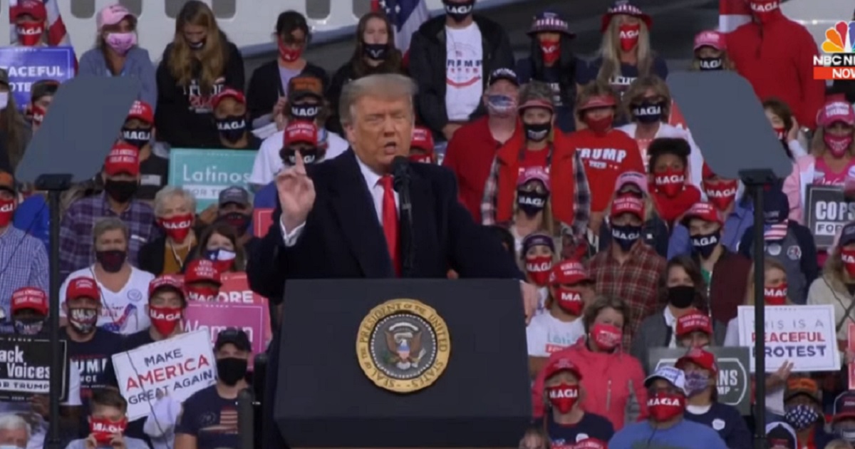 President Donald Trump addresses a rally Saturday in Fayetteville, North Carolina.