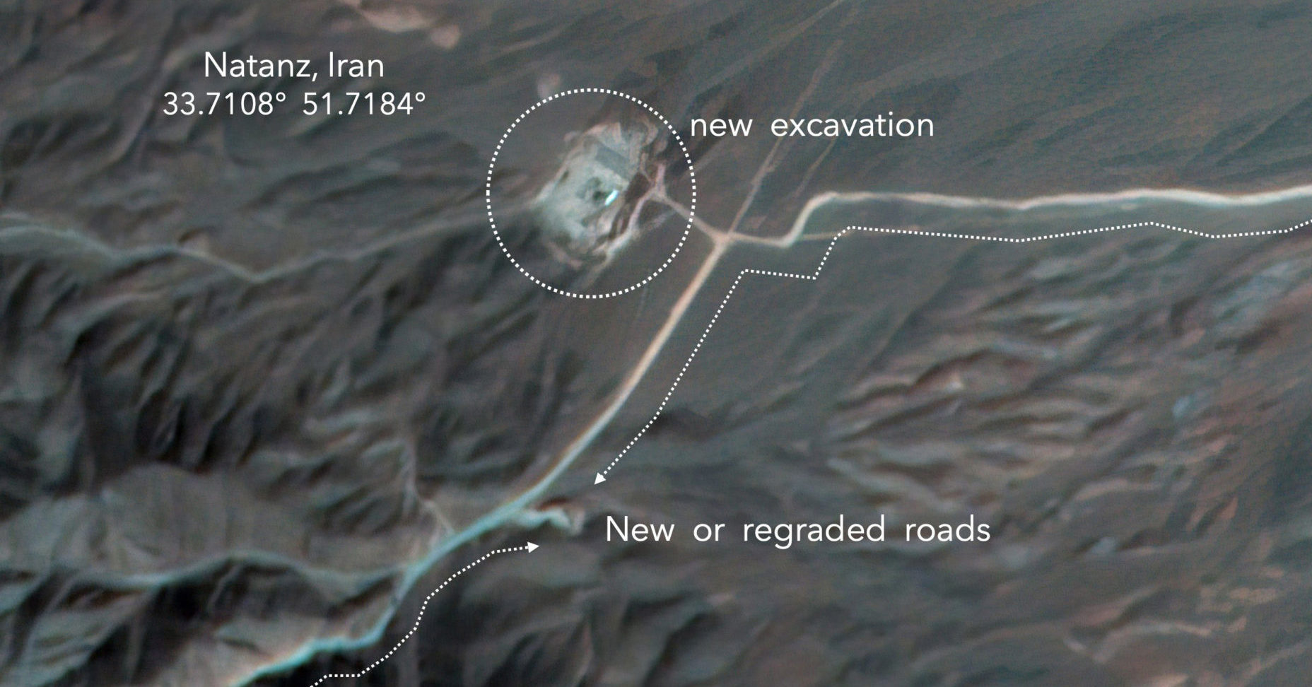 A satellite image Monday from Planet Labs Inc., annotated by experts at the James Martin Center for Nonproliferation Studies at Middlebury Institute of International Studies, shows construction at Iran's Natanz uranium-enrichment facility that experts believe may be a new, underground centrifuge assembly plant.