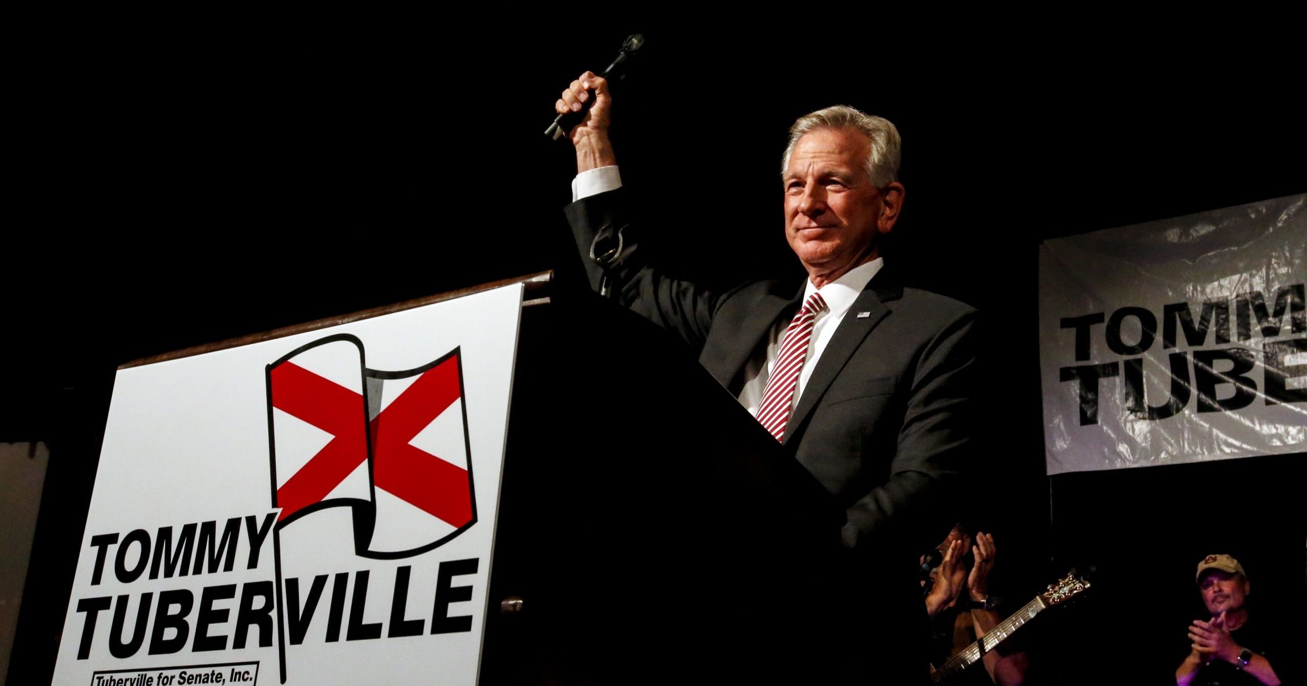 In this July 14, 2020, file photo, US Senate candidate Tommy Tuberville speaks to supporters after defeating Jeff Sessions in a runoff election in Montgomery, Alabama.