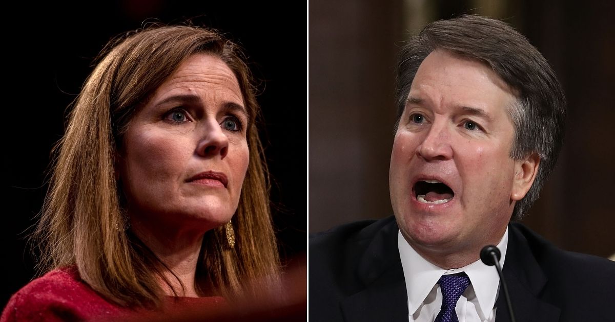 Senate Democrats pursued a similar strategy during the confirmation hearings for Judge Amy Coney Barrett, left, as they did for Justice Brett Kavanaugh.