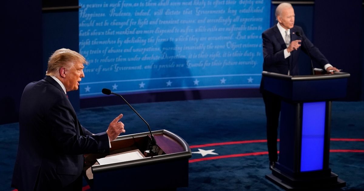 President Donald Trump and Democratic presidential nominee Joe Biden speak during the first presidential debate at the Health Education Campus of Case Western Reserve University in Cleveland on Sept. 29, 2020.