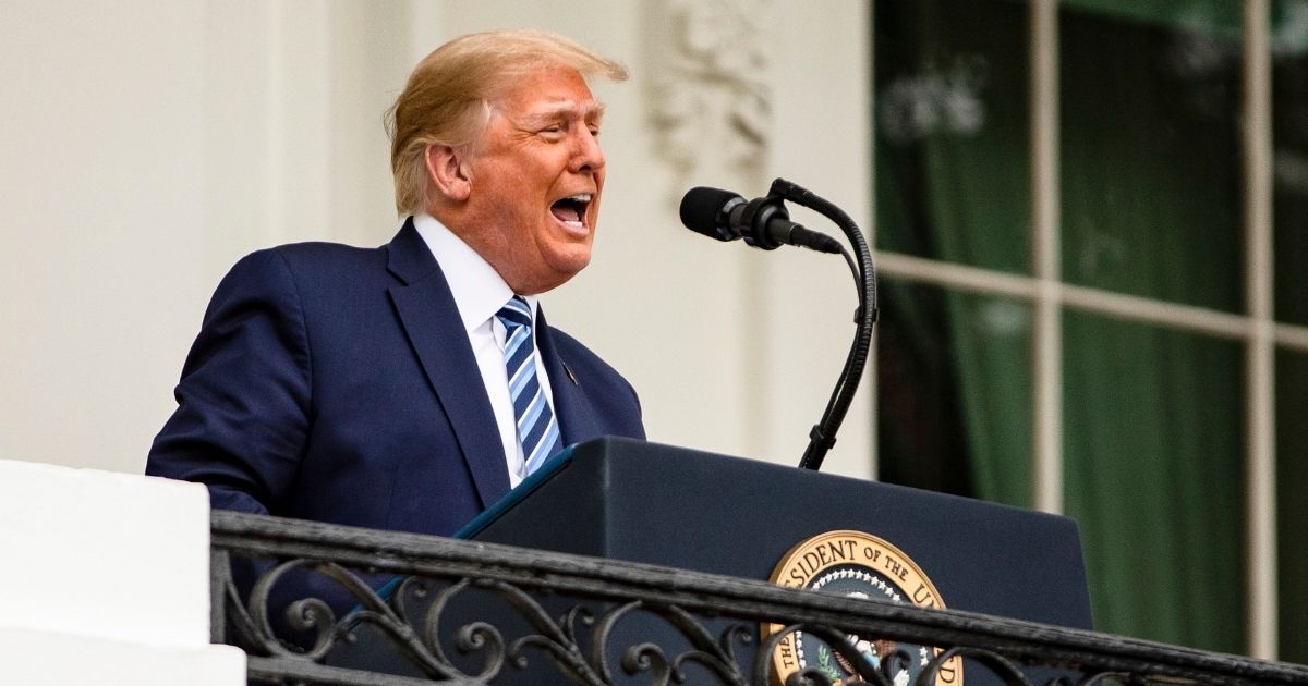 President Donald Trump addresses a rally in support of law and order on the South Lawn of the White House on Saturday in Washington, D.C.