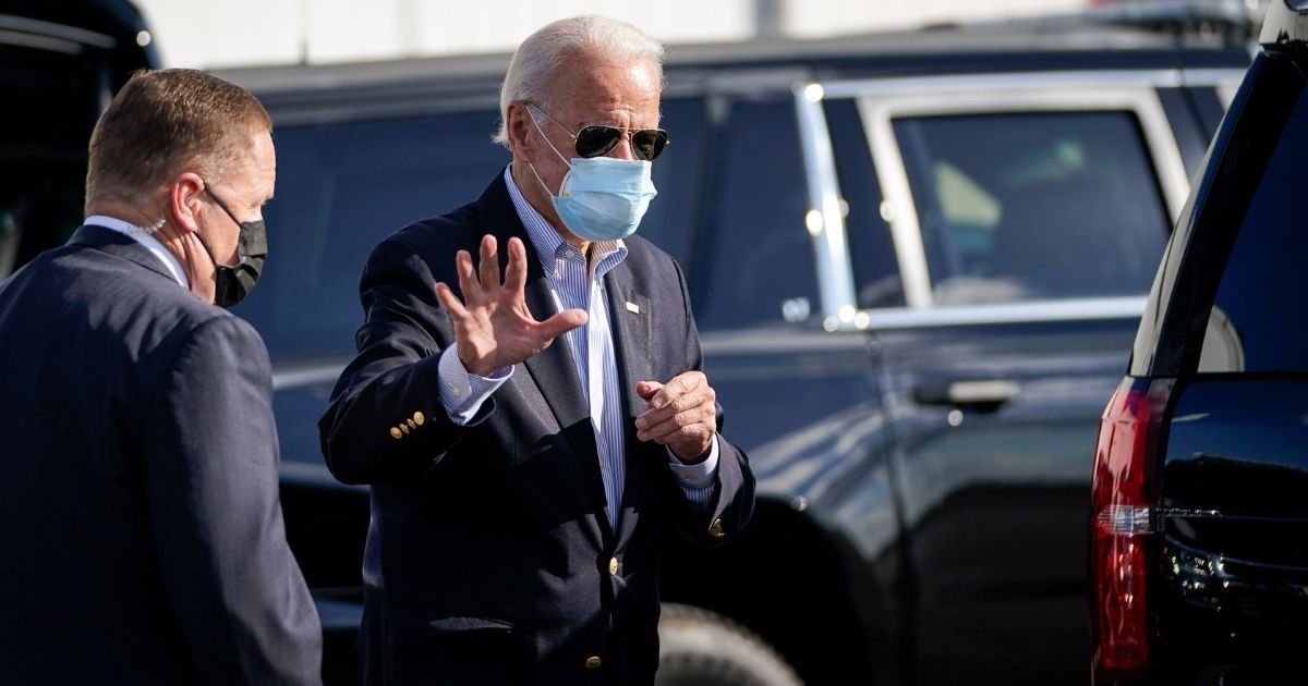 Democratic presidential nominee Joe Biden arrives at Nashville International Airport on Thursday in Nashville, Tennessee.