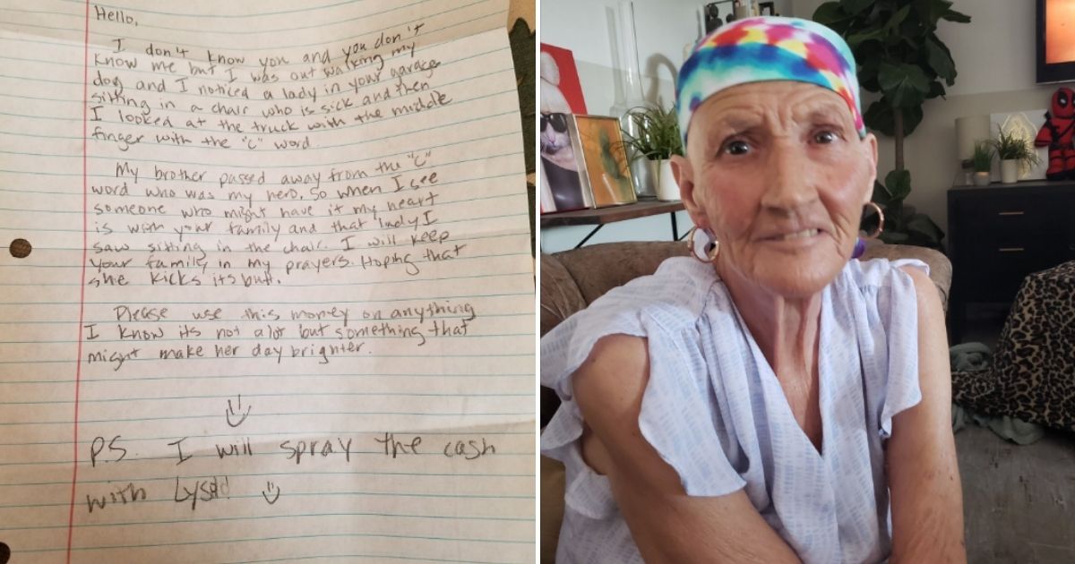 A handwritten note, left, and the recipient, right, who has been battling pancreatic cancer.