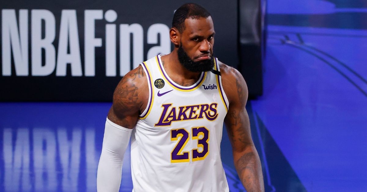 LeBron James of the Los Angeles Lakers reacts during a Game 3 loss to the Miami Heat in the NBA Finals at AdventHealth Arena in Lake Buena Vista, Florida, on Oct. 4, 2020.