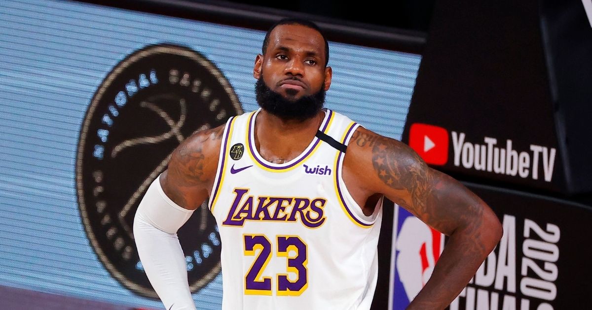 LeBron James of the Los Angeles Lakers reacts during the second half against the Miami Heat in Game Three of the 2020 NBA Finals at AdventHealth Arena at the ESPN Wide World Of Sports Complex in Lake Buena Vista, Florida, on Sunday.