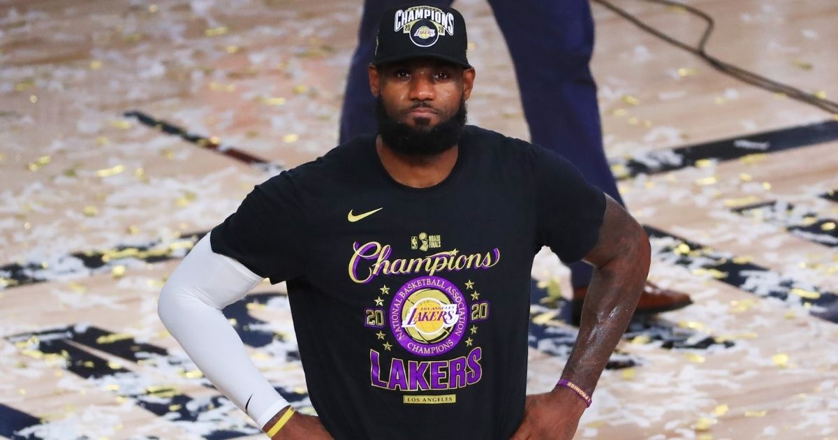 LeBron James of the Los Angeles Lakers reacts after his team defeated the Miami Heat in Game 6 of the NBA Finals on Sunday to win the championship at the ESPN Wide World Of Sports Complex in Lake Buena Vista, Florida, on Sunday.