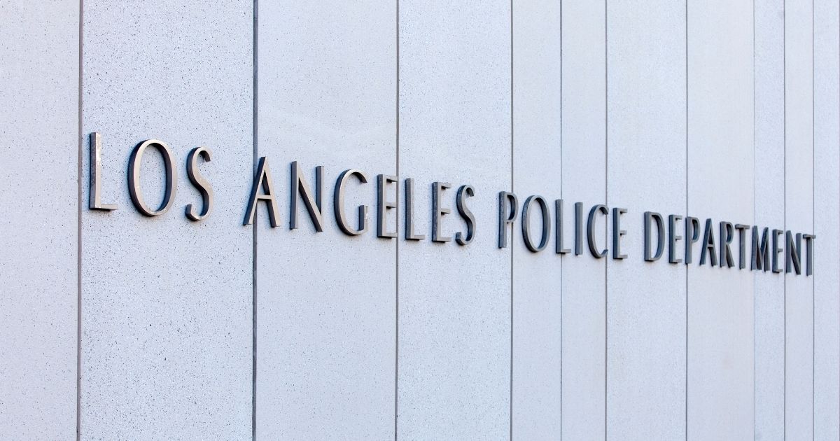 The above stock image shows letting on a wall depicting the headquarters of the Los Angeles Police Department.