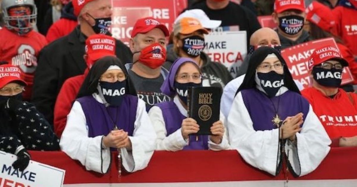 Nuns wearing MAGA masks attend a rally for President Donald Trump in Circleville, Ohio, on Saturday.