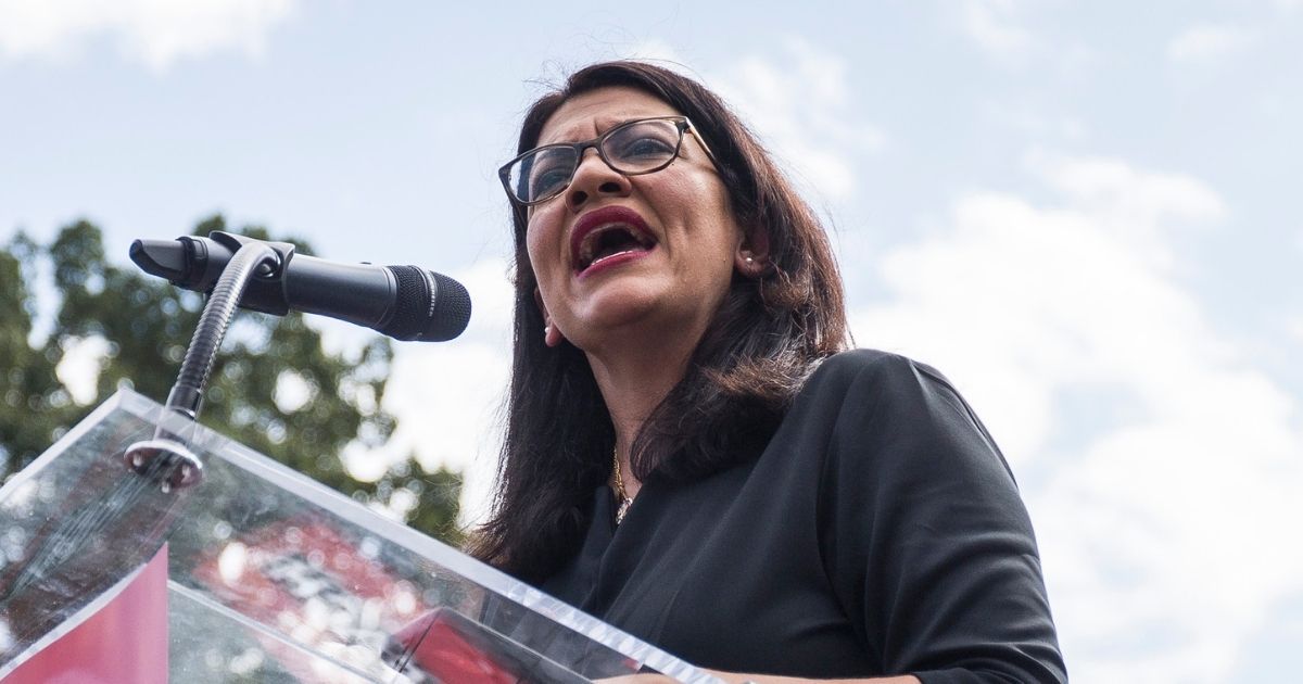 Michigan Democratic Rep. Rashida Tlaib speaks at a rally hosted by Progressive Democrats of America on Capitol Hill on Sept. 26, 2019, in Washington, D.C.