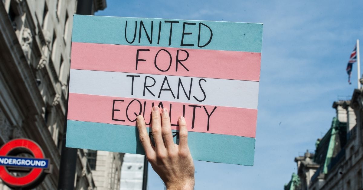 Protesters head through Whitehall as the second ever Trans Pride march takes place on Sept. 12, 2020, in London.