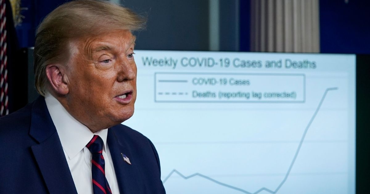 President Donald Trump speaks about the coronavirus pandemic during a news conference in the James Brady Press Briefing Room of the White House on Aug. 4, 2020.