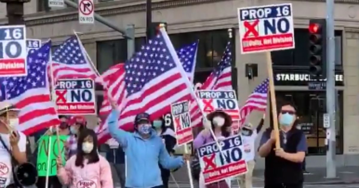 Citizens opposed to California's Proposition 16 rally in Hollywood on Oct. 25, 2020.