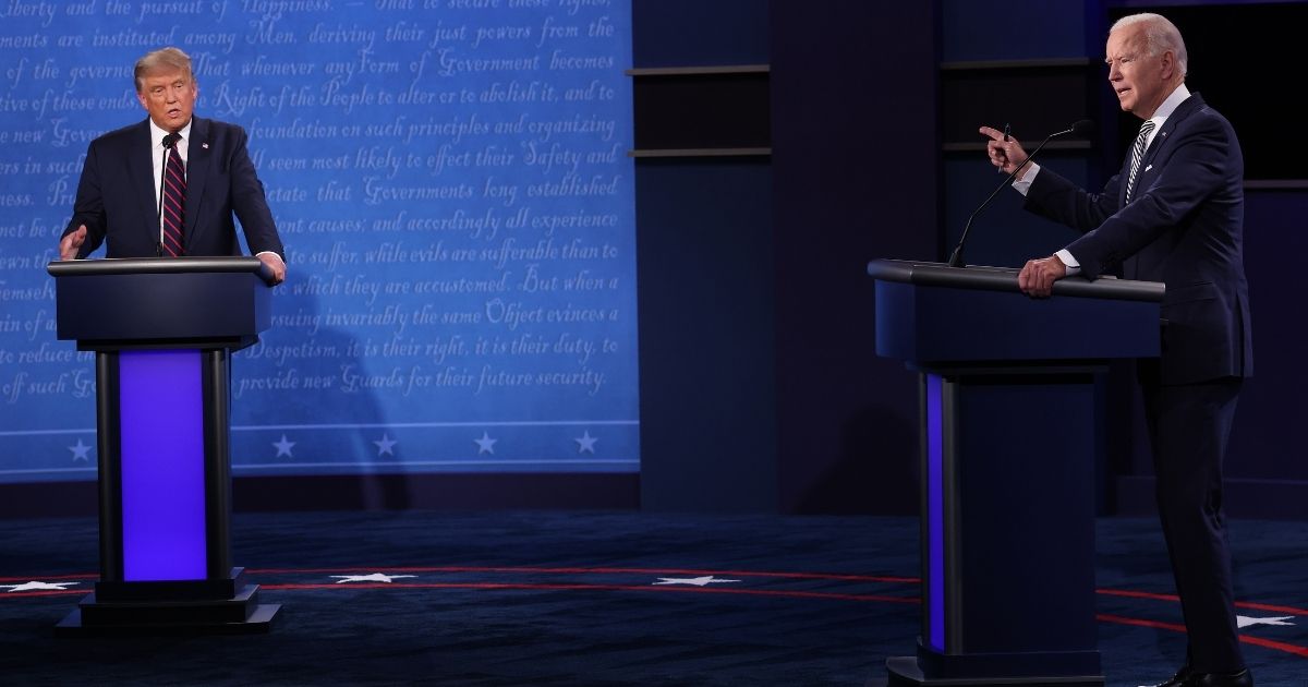 CLEVELAND, OHIO - SEPTEMBER 29: U.S. President Donald Trump and Democratic presidential nominee Joe Biden participate in the first presidential debate at the Health Education Campus of Case Western Reserve University on September 29, 2020 in Cleveland, Ohio. This is the first of three planned debates between the two candidates in the lead up to the election on November 3.