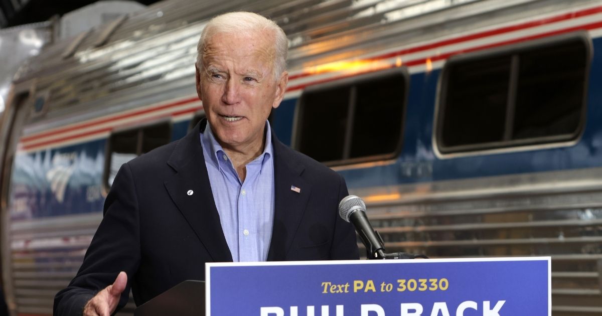 Democratic presidential nominee Joe Biden speaks during a campaign stop at Pittsburgh Union Station on Wednesday.