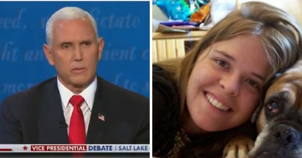 Vice President Mike Pence, left, and slain humanitarian worker Kayla Mueller, right.