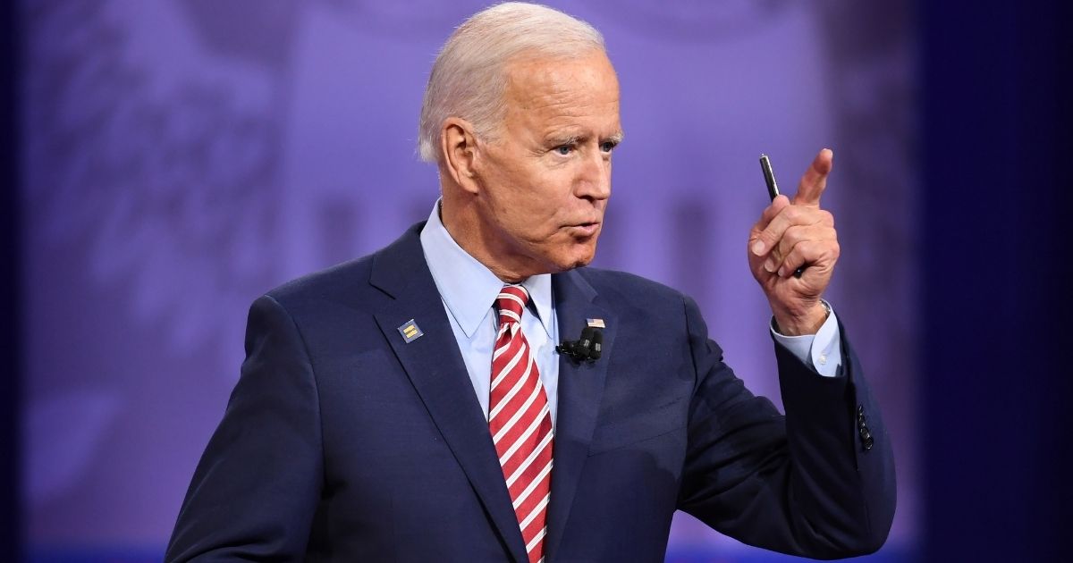 Democratic presidential hopeful former US Vice President Joe Biden gestures as he speaks during a town hall devoted to LGBTQ issues hosted by CNN and the Human rights Campaign Foundation at The Novo in Los Angeles on October 10, 2019.